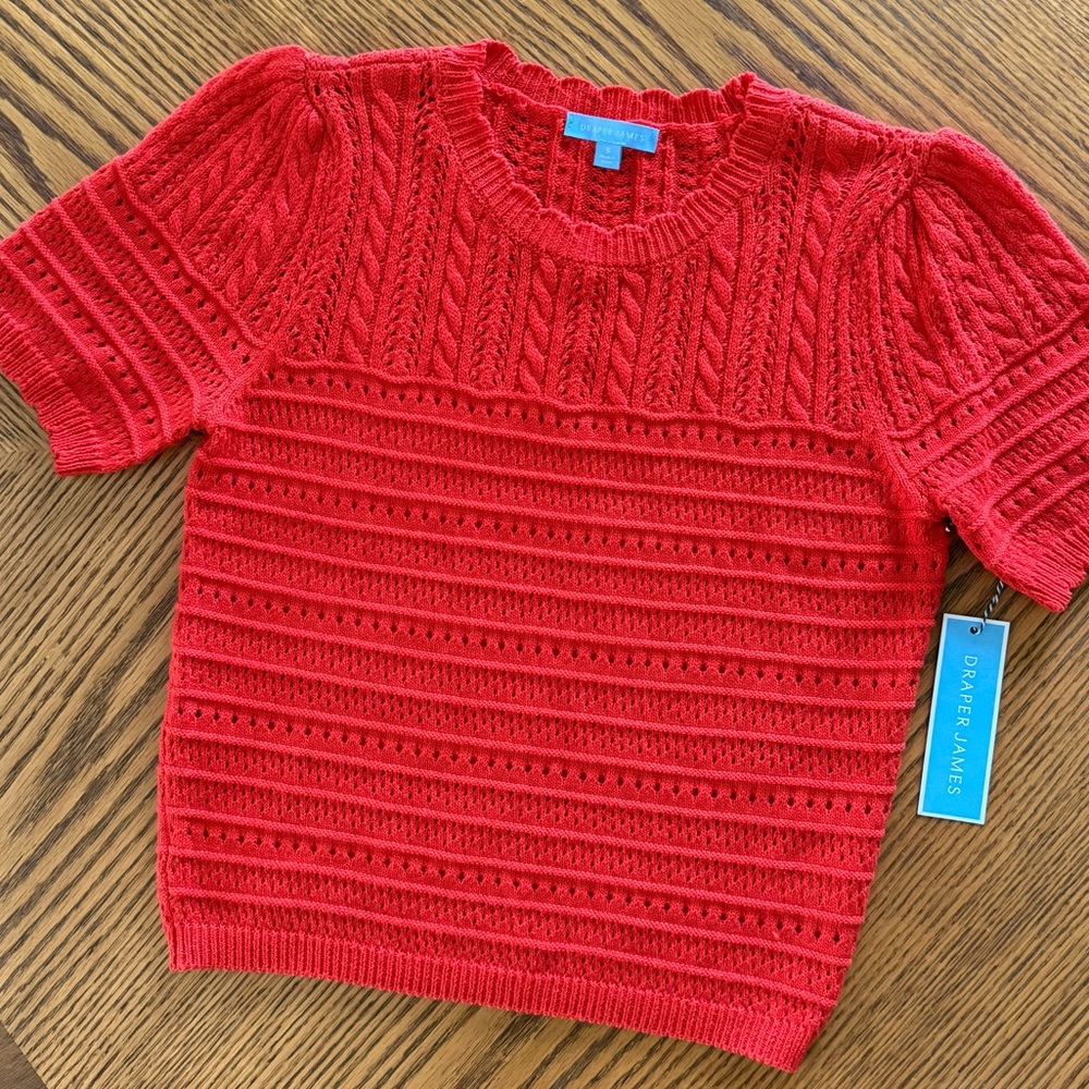 Draper James Short Sleeve Pointelle Sweater - Red